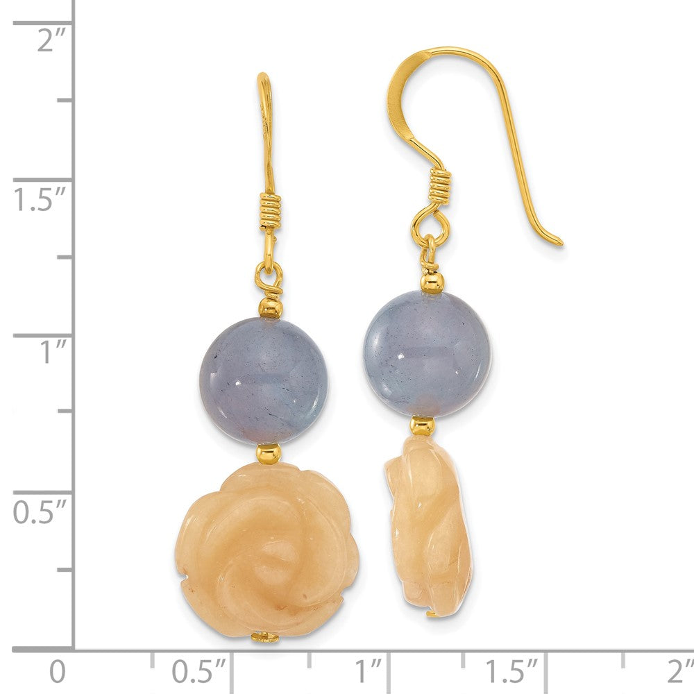Yellow Gold-plated Sterling Silver Blue Agate Yellow Jade Flower Earrings