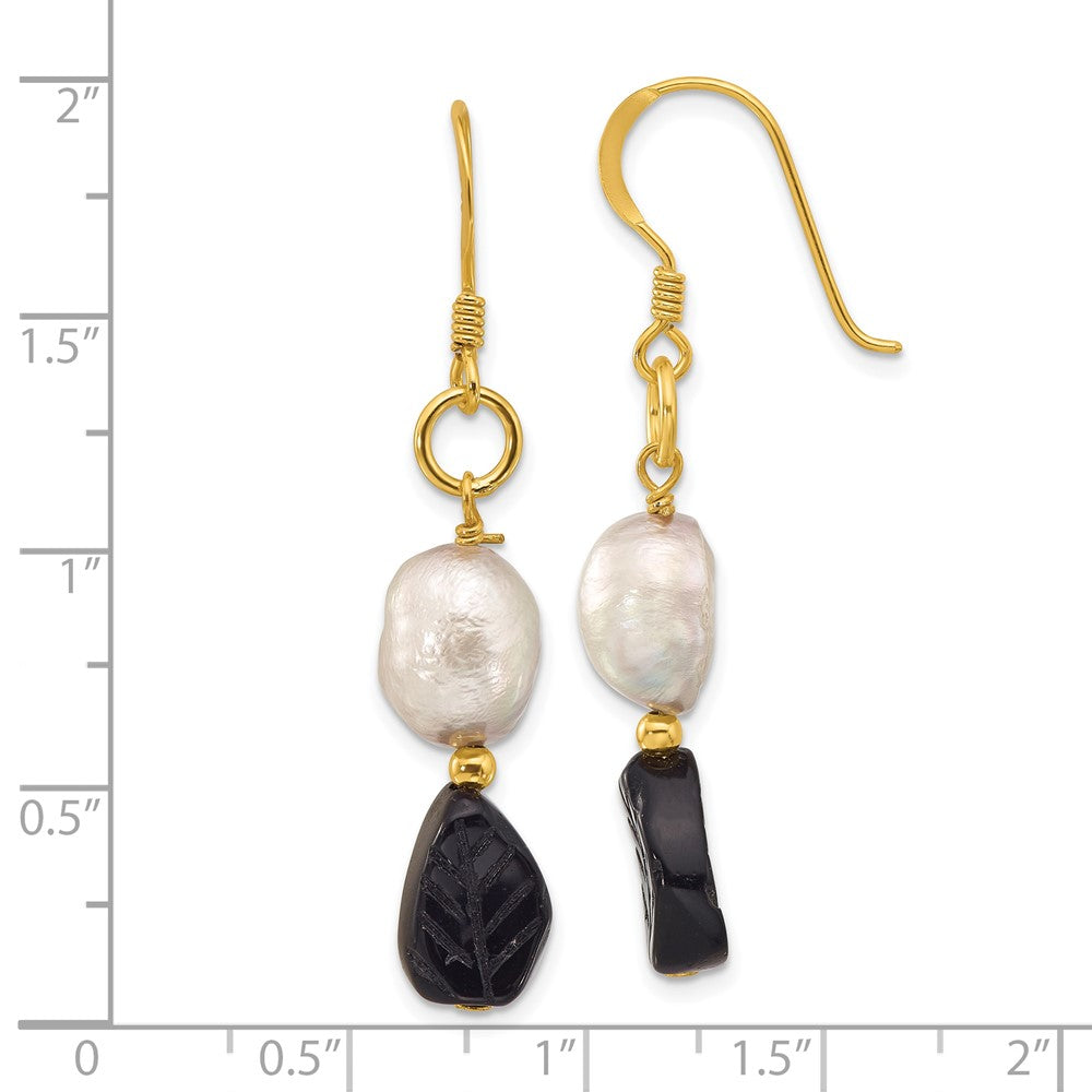 Yellow Gold-plated Sterling Silver Grey FWC Pearl and Agate Leaves Earrings