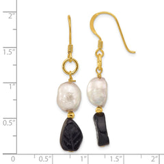 Yellow Gold-plated Sterling Silver Grey FWC Pearl and Agate Leaves Earrings