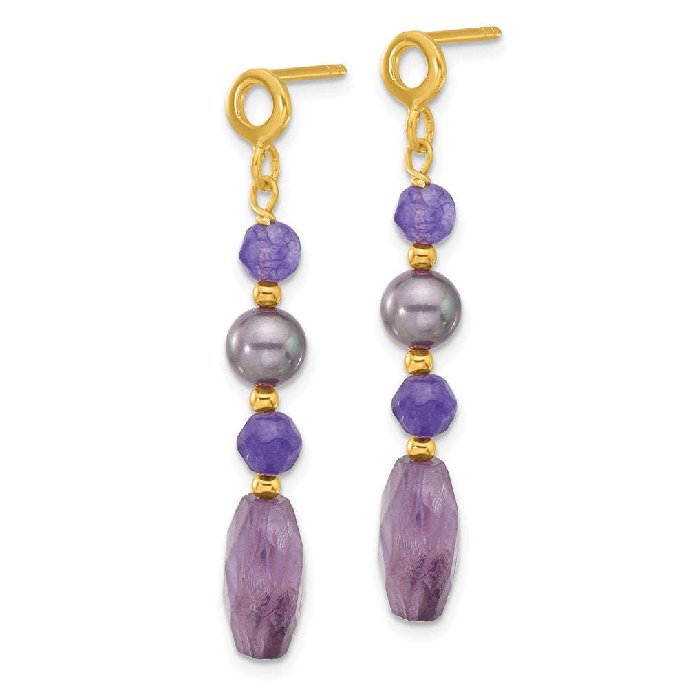 Yellow Gold-plated Sterling Silver Blk FWC Pearl Amethyst Quartz Earrings