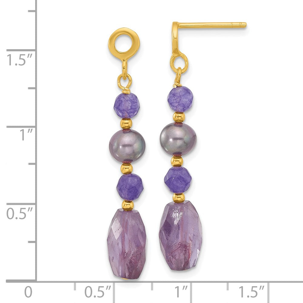 Yellow Gold-plated Sterling Silver Blk FWC Pearl Amethyst Quartz Earrings