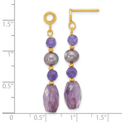 Yellow Gold-plated Sterling Silver Blk FWC Pearl Amethyst Quartz Earrings