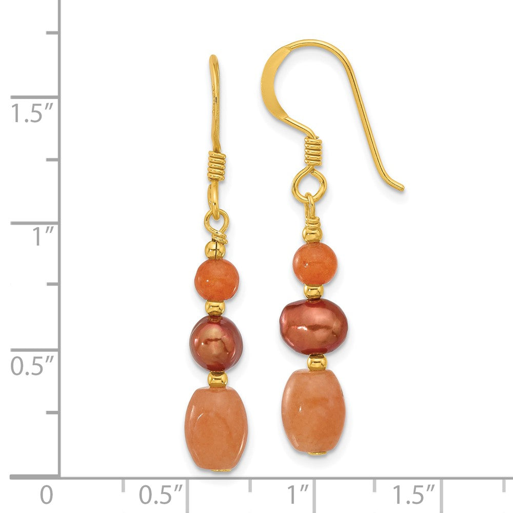 Yellow Gold-plated Sterling Silver Brown FWC Pearl Aventurine Earrings