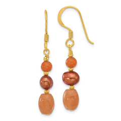 Yellow Gold-plated Sterling Silver Brown FWC Pearl Aventurine Earrings