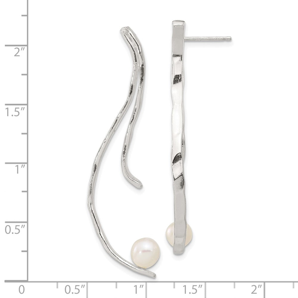 Sterling Silver Polished and Hammered FWC Pearl Post Dangle Earrings