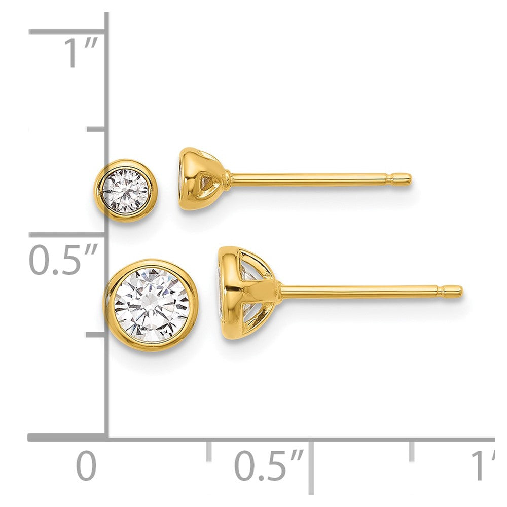 Yellow Gold-plated Sterling Silver 3mm and 5mm CZ Bezel Post Earrings