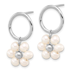 Rhodium-plated Silver 4-5mm White FWC Pearl Flower Dangle Earrings