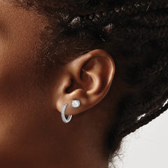 Rhodium-plated Sterling Silver CZ 2mm Hoop and 5mm Stud Post Earrings Set