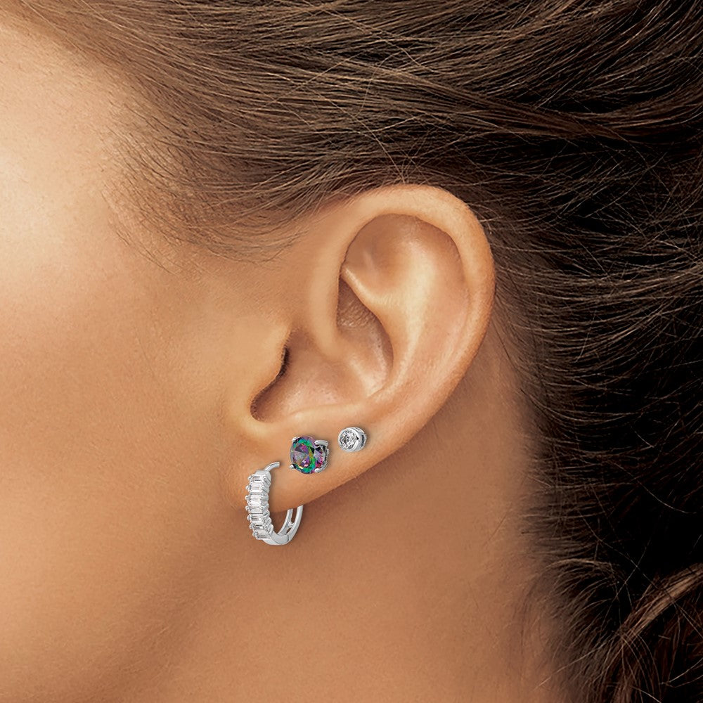 Rhodium-plated Silver Mystique and White CZ Post Hoop 3 Earrings Set
