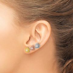 Sterling Silver, Yellow & Rose Gold-plated CZ Rose 3 Pair Earrings Set