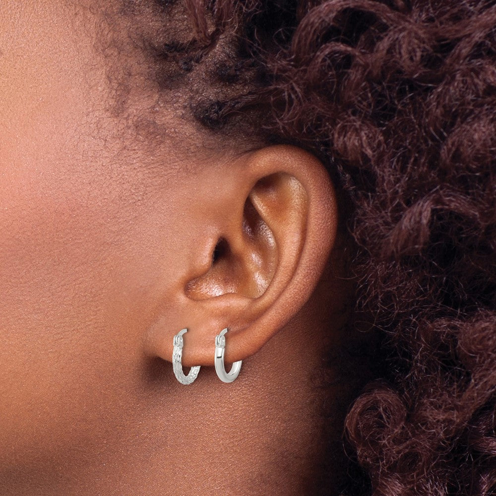 Sterling Silver Polished and Textured Diamond-cut Set of 2 Pairs of Hoop Earrings