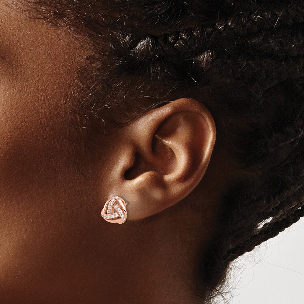 Rose Gold-plated Sterling Silver CZ Knot Post Earrings