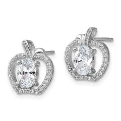 Rhodium-plated Sterling Silver CZ Apple Post Earrings