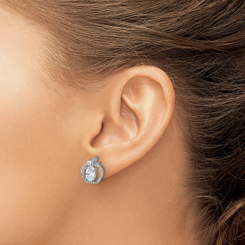 Rhodium-plated Sterling Silver CZ Apple Post Earrings