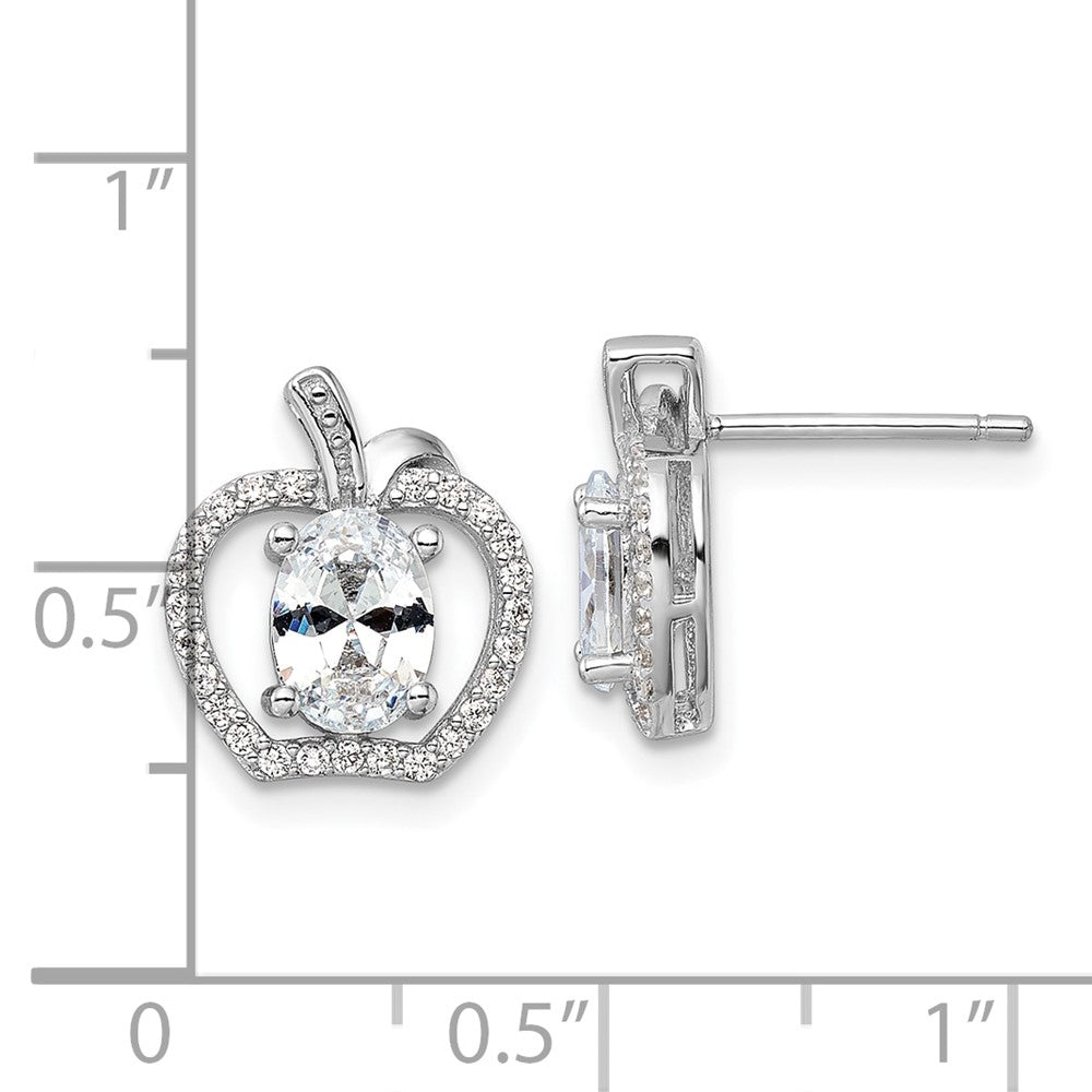 Rhodium-plated Sterling Silver CZ Apple Post Earrings