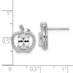 Rhodium-plated Sterling Silver CZ Apple Post Earrings