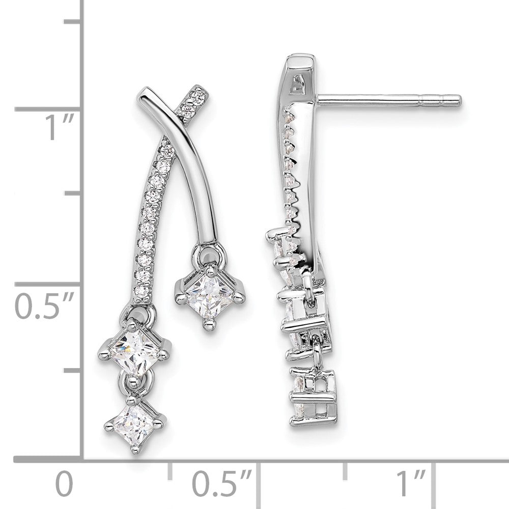 Rhodium-plated Sterling Silver Fancy CZ Dangle Post Earrings