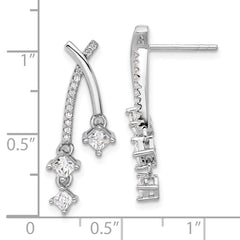 Rhodium-plated Sterling Silver Fancy CZ Dangle Post Earrings