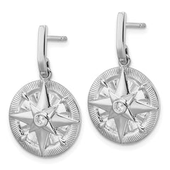 Rhodium-plated Sterling Silver Compass Dangle Post Earrings