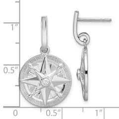 Rhodium-plated Sterling Silver Compass Dangle Post Earrings
