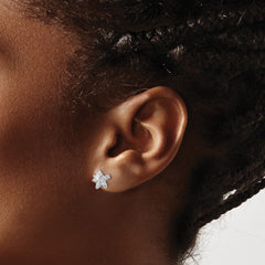 Rhodium-plated Silver Polished and Textured Starfish Earrings