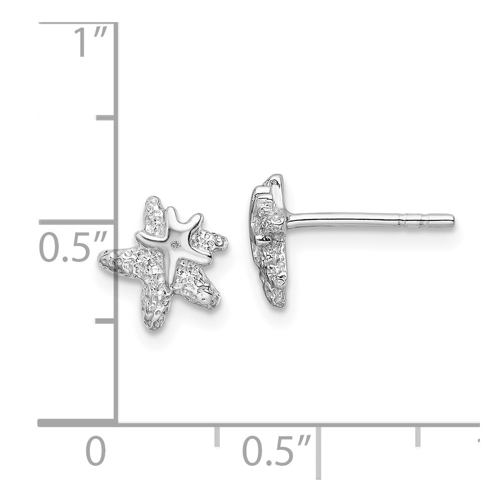 Rhodium-plated Silver Polished and Textured Starfish Earrings