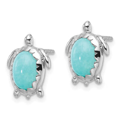 Rhodium-plated Sterling Silver Amazonite Turtle Post Earrings