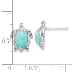 Rhodium-plated Sterling Silver Amazonite Turtle Post Earrings