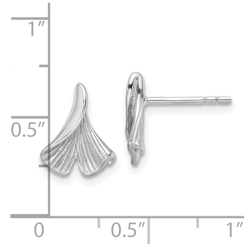 Rhodium-plated Sterling Silver Floral Leaf Post Earrings