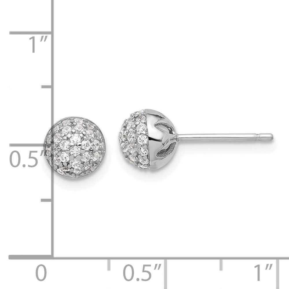 Rhodium-plated Sterling Silver Micro Pave CZ Ball Stud Earrings