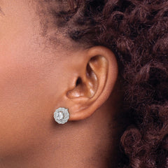 Rhodium-plated Sterling Silver CZ Round Post Earrings