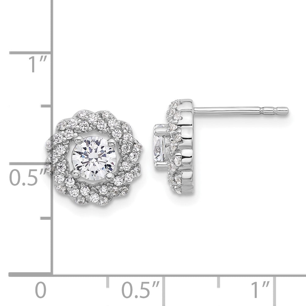 Rhodium-plated Sterling Silver CZ Round Post Earrings