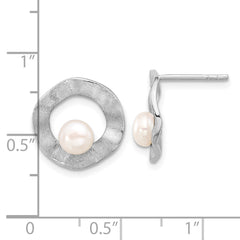 Rhodium-plated Sterling Silver FWC Pearl Scratch Finish Post Earrings