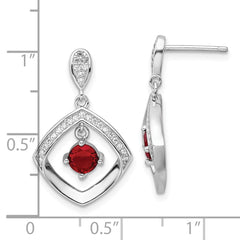 Rhodium-plated Silver Red Glass & Clear CZ Fancy Square Post Earrings