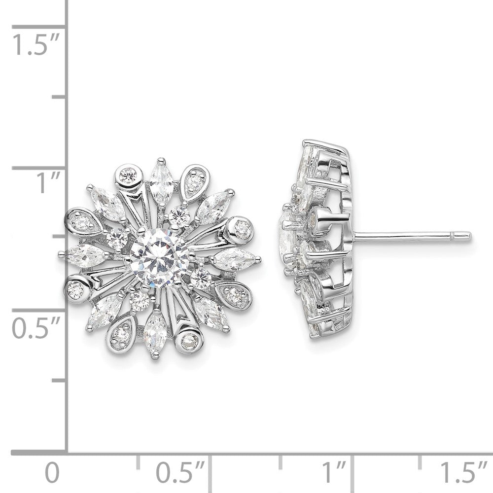 Rhodium-plated Sterling Silver CZ Floral Post Earrings