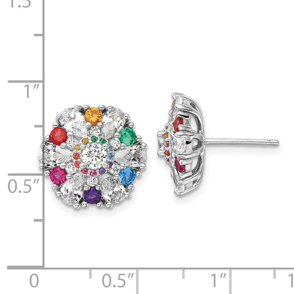 Rhodium-plated Sterling Silver Rainbow Nano Crystal & Clear CZ Post Earrings