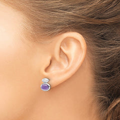 Rhodium-plated Silver Brushed Polished Amethyst Earrings