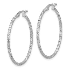 Rhodium-plated Sterling Silver Polished Textured 1.60mm Hoop Earrings