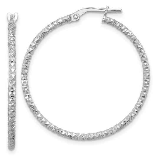 Rhodium-plated Sterling Silver Polished Textured 1.60mm Hoop Earrings