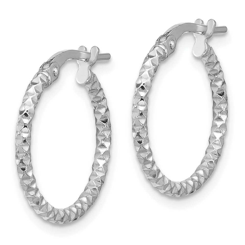 Rhodium-plated Sterling Silver Polished Textured 1.60mm Hoop Earrings