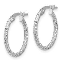 Rhodium-plated Sterling Silver Polished Textured 1.60mm Hoop Earrings