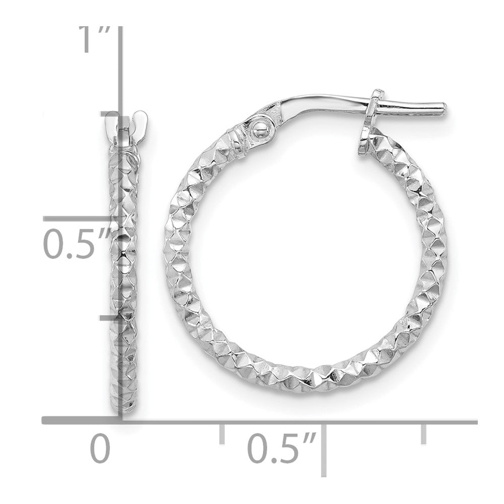 Rhodium-plated Sterling Silver Polished Textured 1.60mm Hoop Earrings