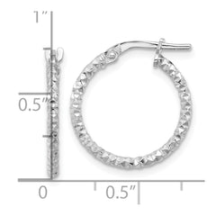 Rhodium-plated Sterling Silver Polished Textured 1.60mm Hoop Earrings