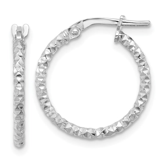 Rhodium-plated Sterling Silver Polished Textured 1.60mm Hoop Earrings