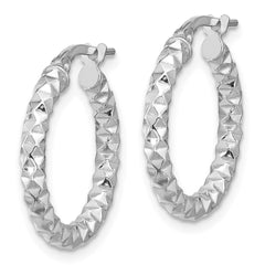 Rhodium-plated Sterling Silver Polished Textured 2.50mm Hoop Earrings