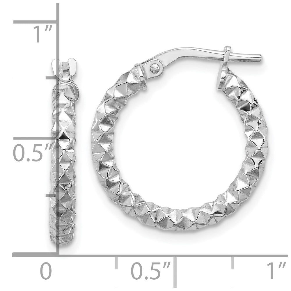 Rhodium-plated Sterling Silver Polished Textured 2.50mm Hoop Earrings