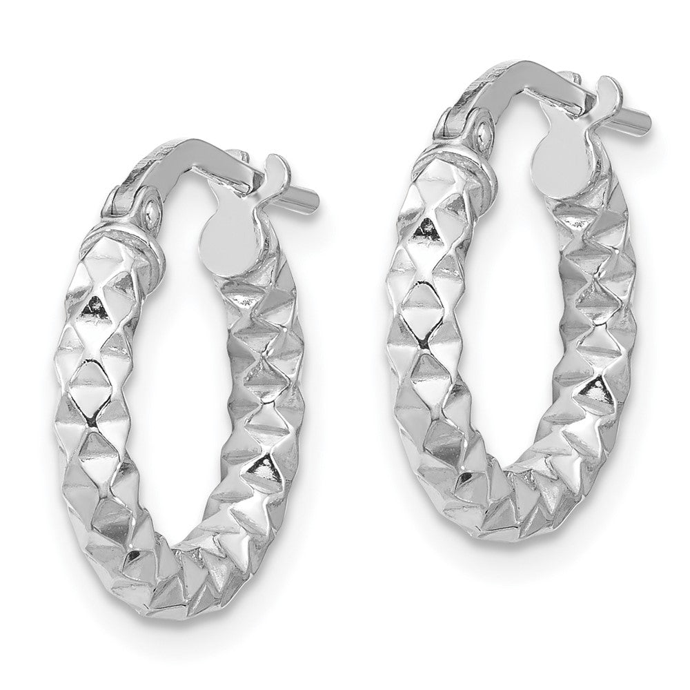 Rhodium-plated Sterling Silver Polished Textured 2.50mm Hoop Earrings