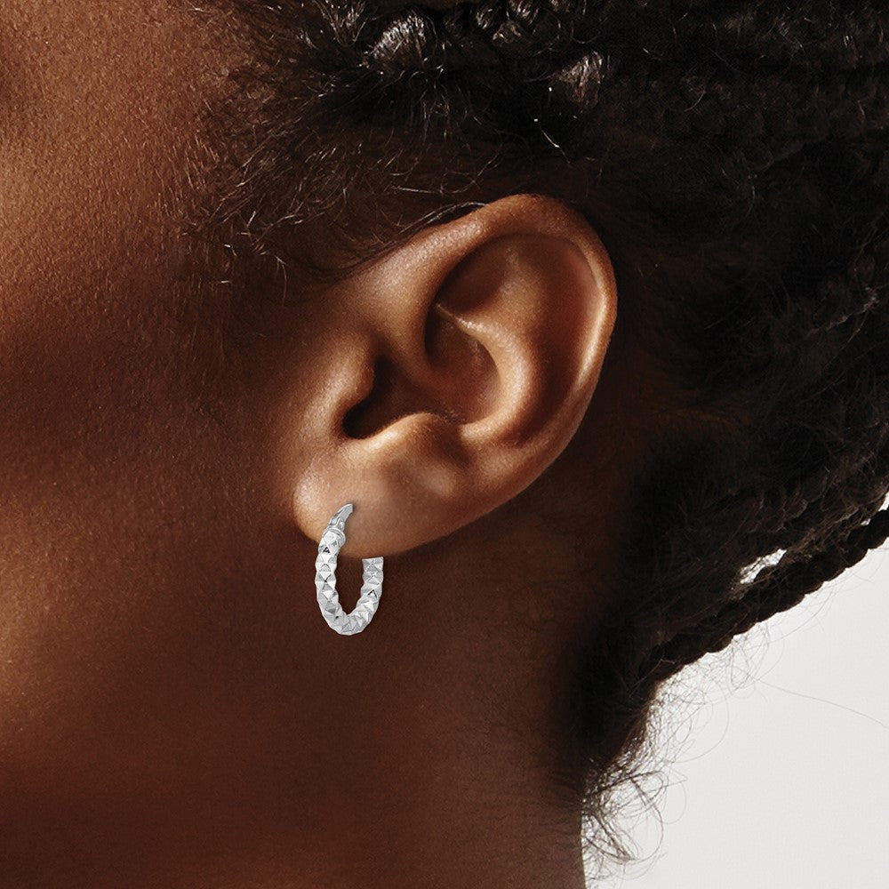Rhodium-plated Sterling Silver Polished Textured 2.50mm Hoop Earrings