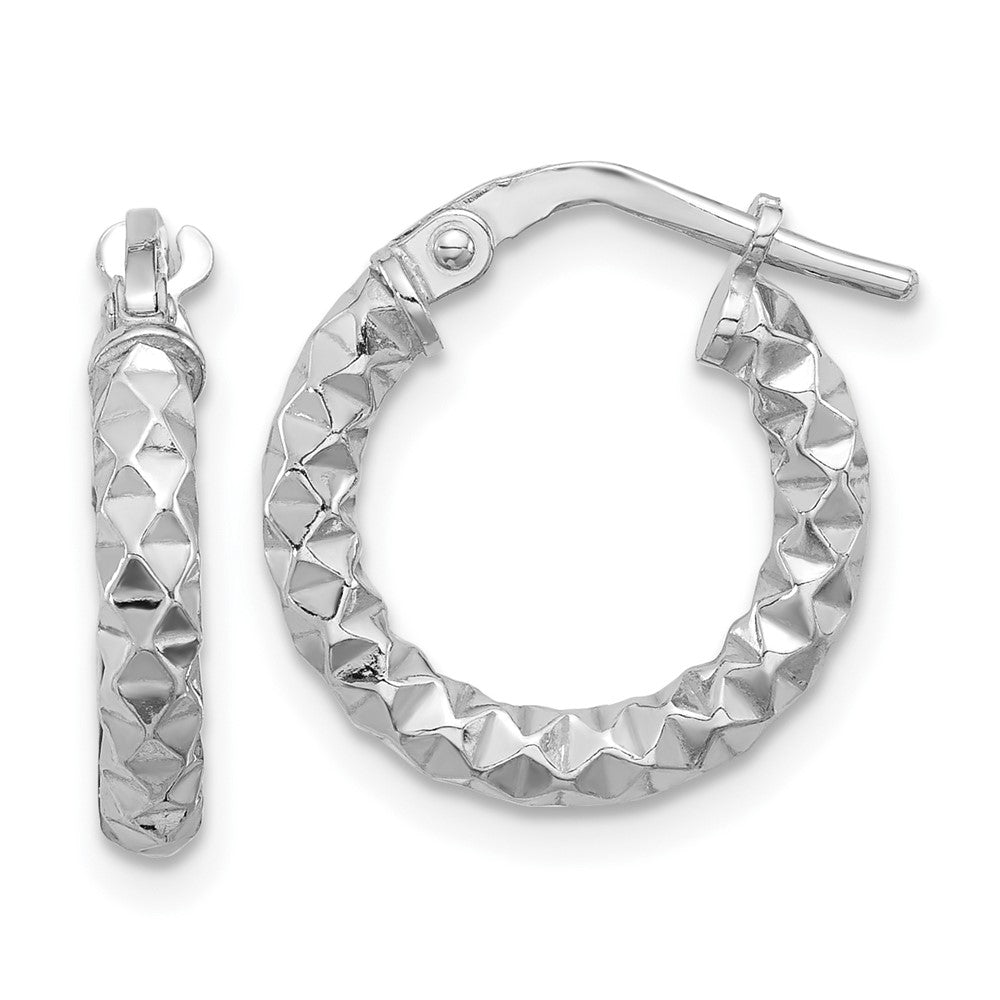 Rhodium-plated Sterling Silver Polished Textured 2.50mm Hoop Earrings