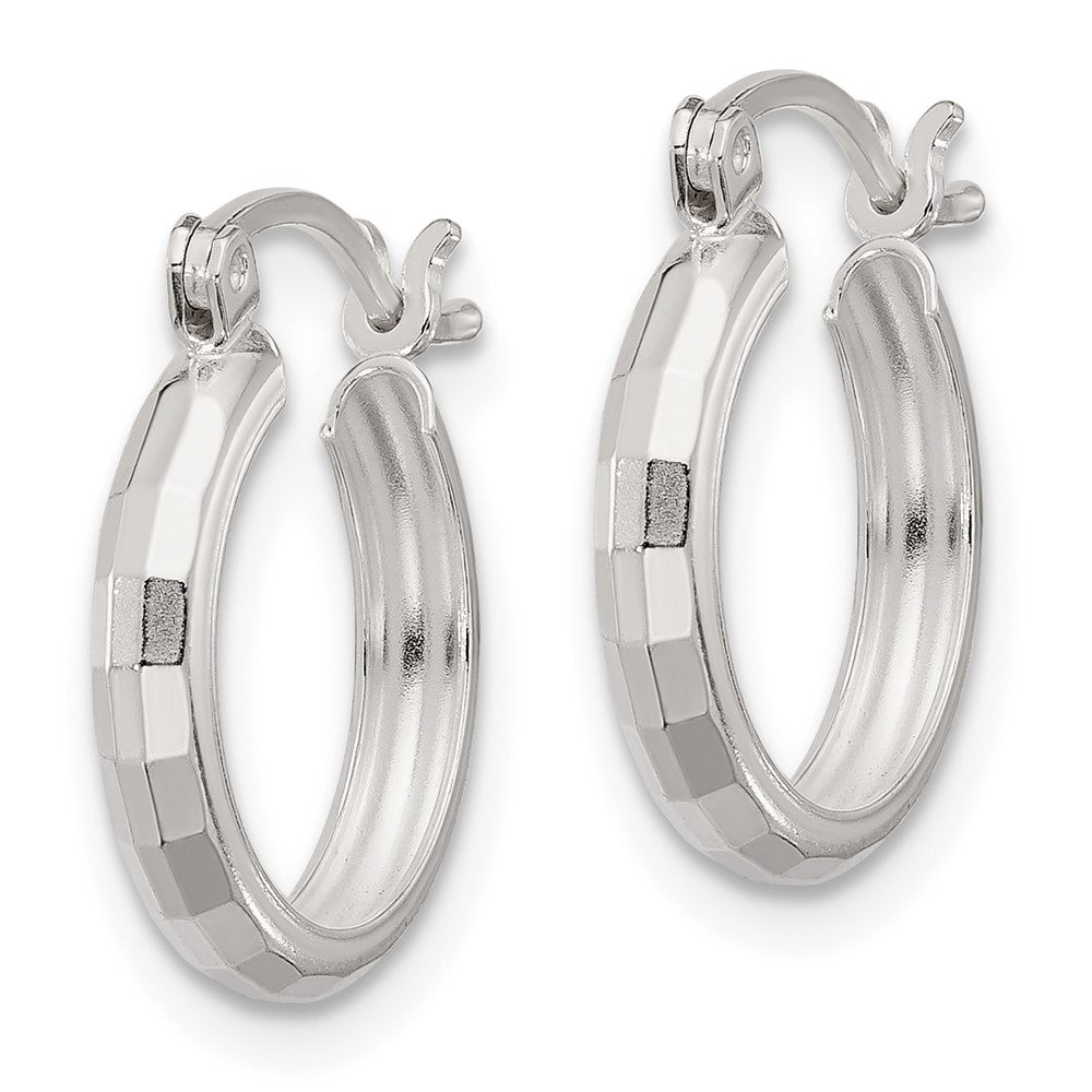 Sterling Silver Polished Textured Hoop Earrings